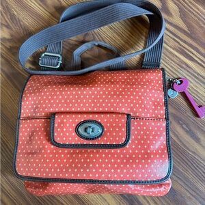Fossil Key-Per Orange and Brown Crossbody messenger Bag